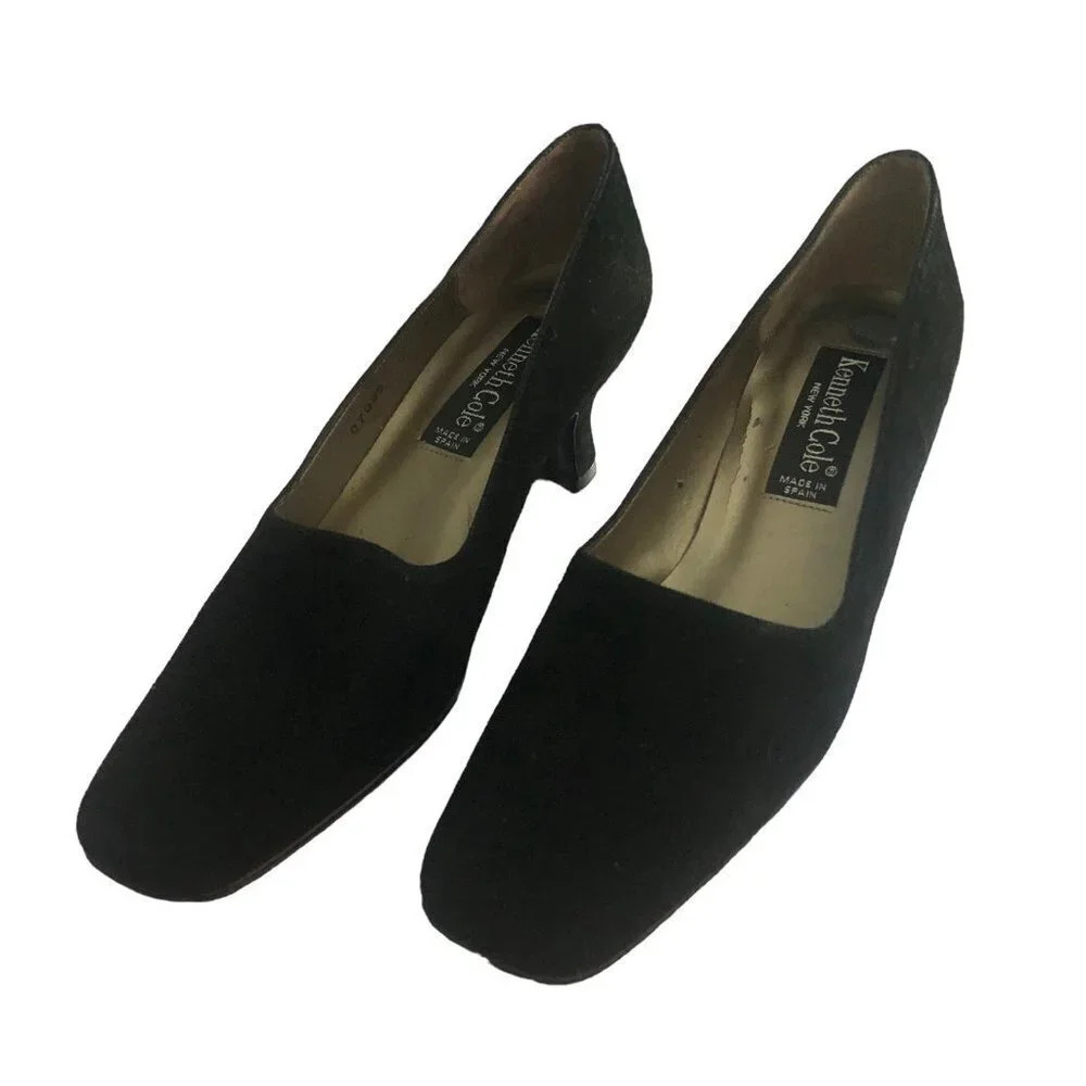 Kenneth COLE New York Sz 7AA Women's Black Suede Square Toe Pumps Heels